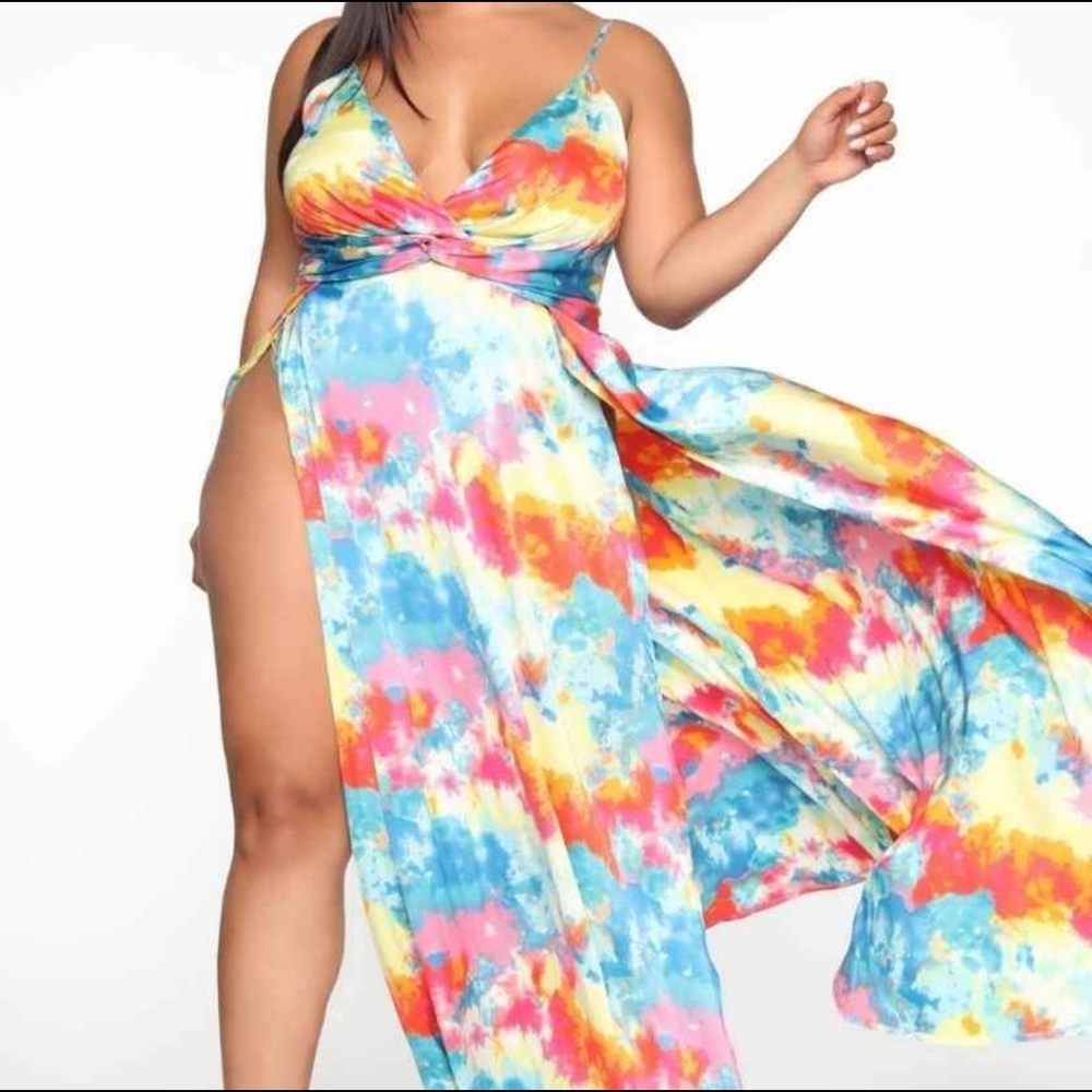 Fashion Nova Orange Pink Wrap Sundress